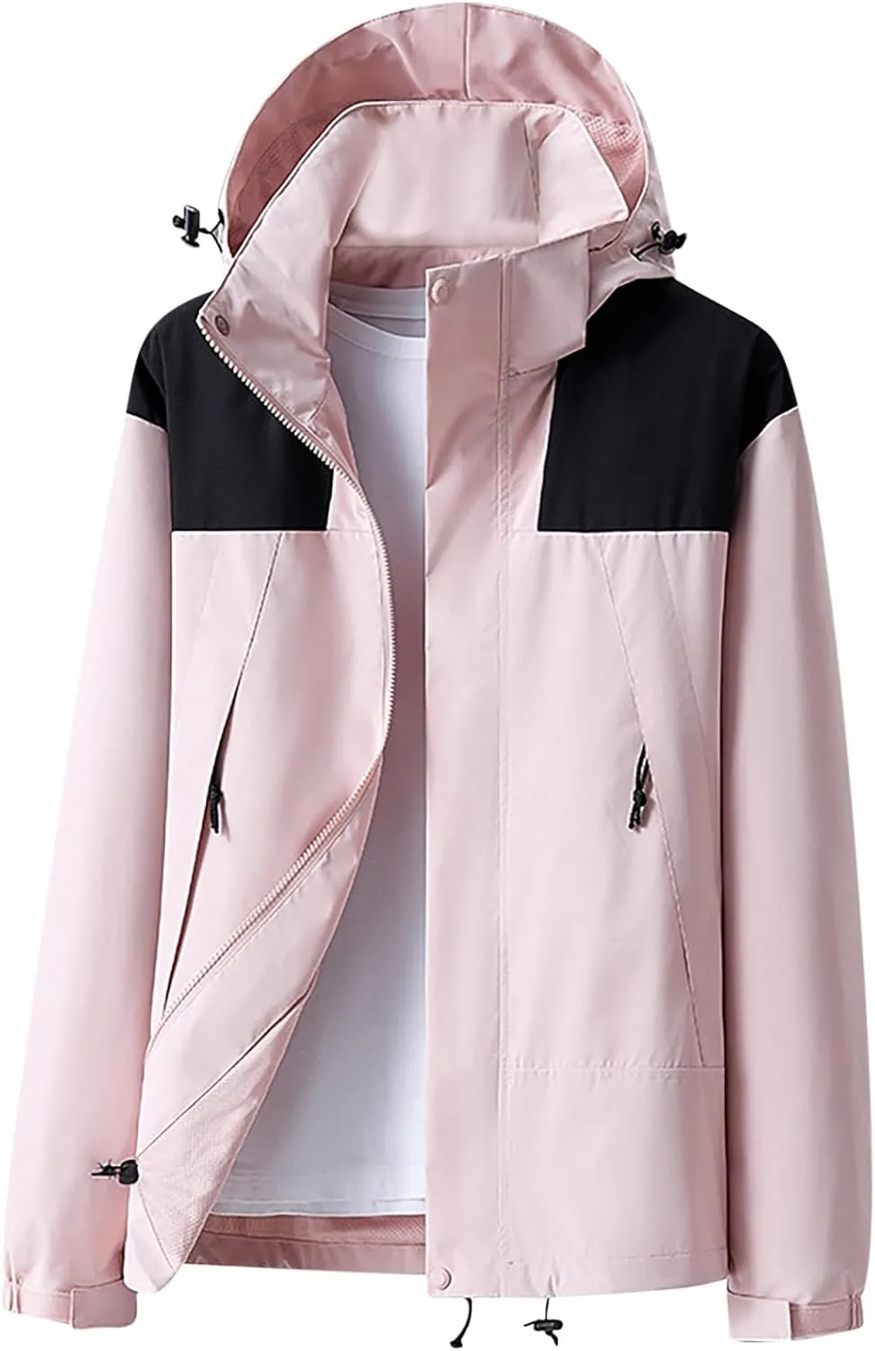 Men's Casual Hooded Jacket Coats Fashion Winter Loose Color Blocking Waterproof Outdoor Long Sleeved Windproof Jacket