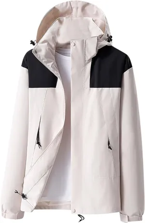Men's Casual Hooded Jacket Coats Fashion Winter Loose Color Blocking Waterproof Outdoor Long Sleeved Windproof Jacket