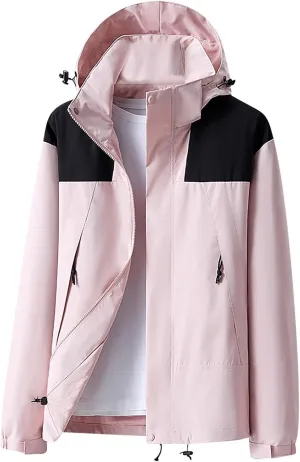 Men's Casual Hooded Jacket Coats Fashion Winter Loose Color Blocking Waterproof Outdoor Long Sleeved Windproof Jacket