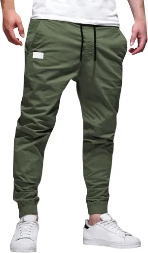 Men's Casual Joggers Pants Trendy Drawstring Solid Cargo Pants Hiking Outdoor Twill Track Jogger Sweatpants