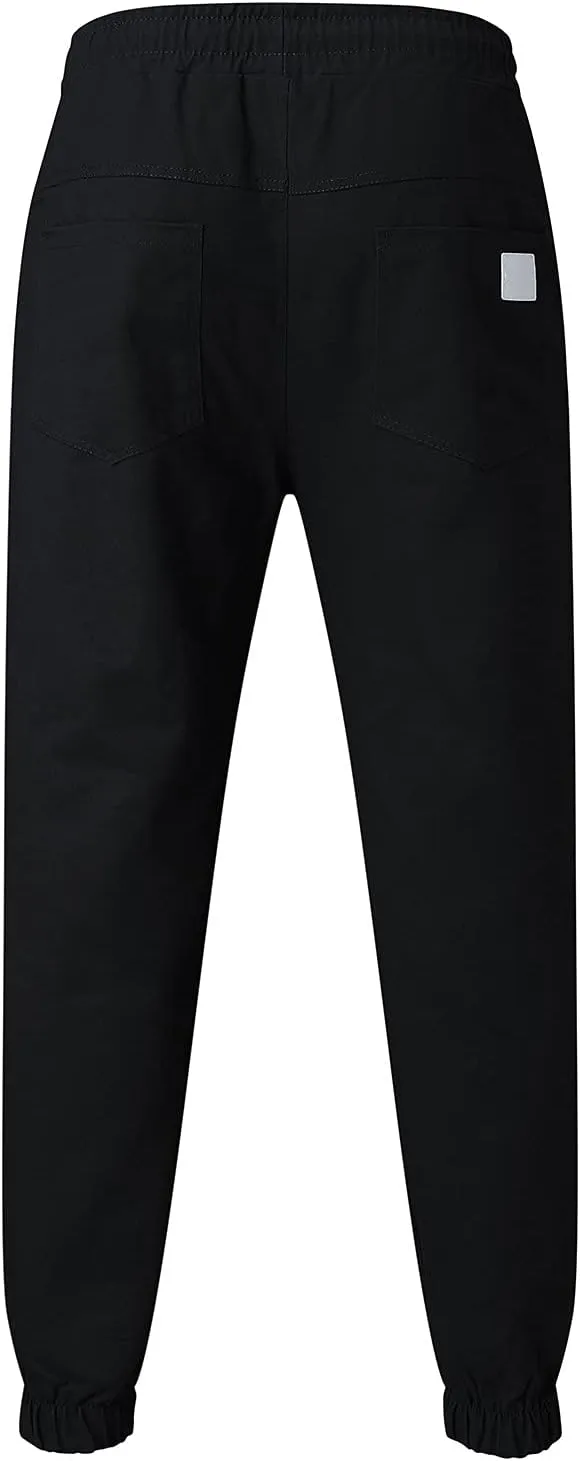 Men's Casual Joggers Pants Trendy Drawstring Solid Cargo Pants Hiking Outdoor Twill Track Jogger Sweatpants