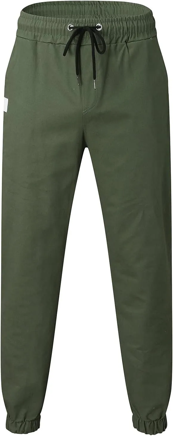 Men's Casual Joggers Pants Trendy Drawstring Solid Cargo Pants Hiking Outdoor Twill Track Jogger Sweatpants