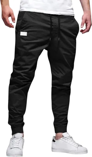 Men's Casual Joggers Pants Trendy Drawstring Solid Cargo Pants Hiking Outdoor Twill Track Jogger Sweatpants