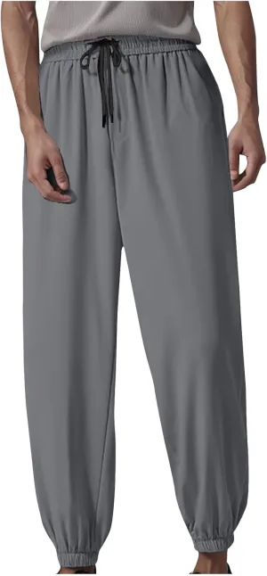 Mens Casual Pant Lightweight Athletic Cinch Bottom Jogging Trouser Elastic Waist Drawstring Yoga Running Track Pants