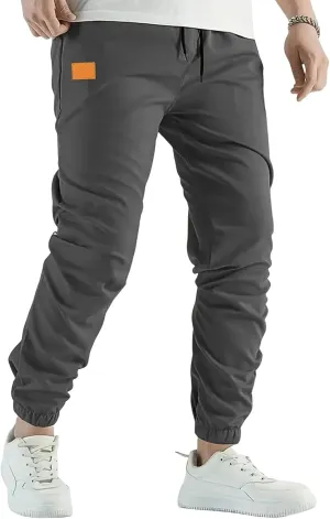 Men's Casual Pants Twill Elastic Drawstring Waist Tapered Chino Pants Cargo Work Hiking Pants Sweatpants with Pockets