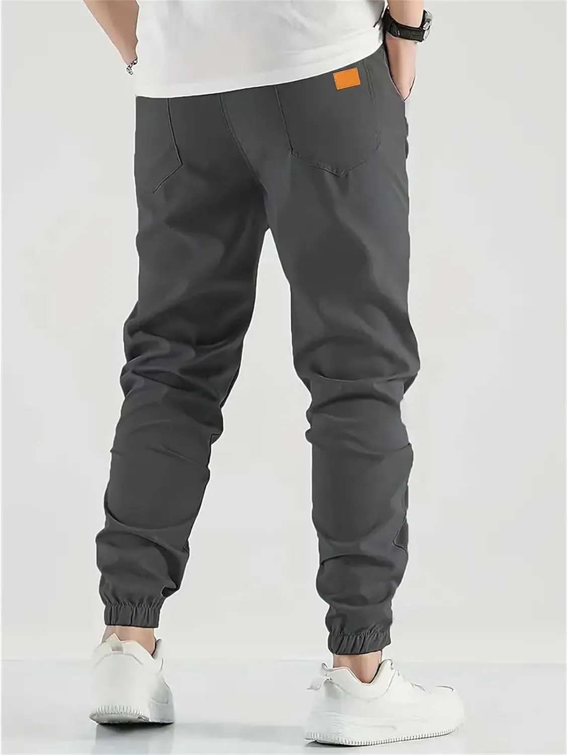 Men's Casual Pants Twill Elastic Drawstring Waist Tapered Chino Pants Cargo Work Hiking Pants Sweatpants with Pockets