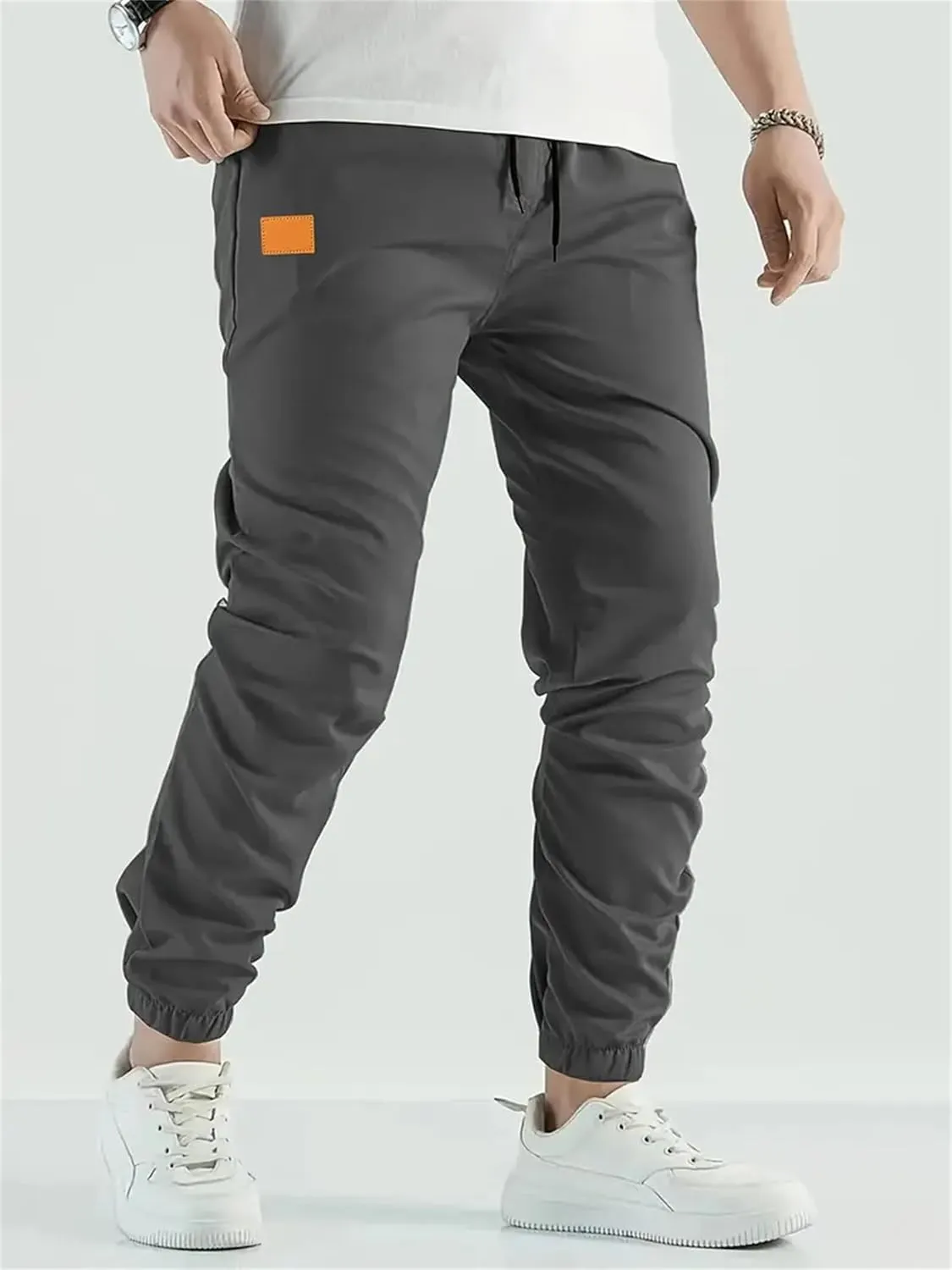 Men's Casual Pants Twill Elastic Drawstring Waist Tapered Chino Pants Cargo Work Hiking Pants Sweatpants with Pockets