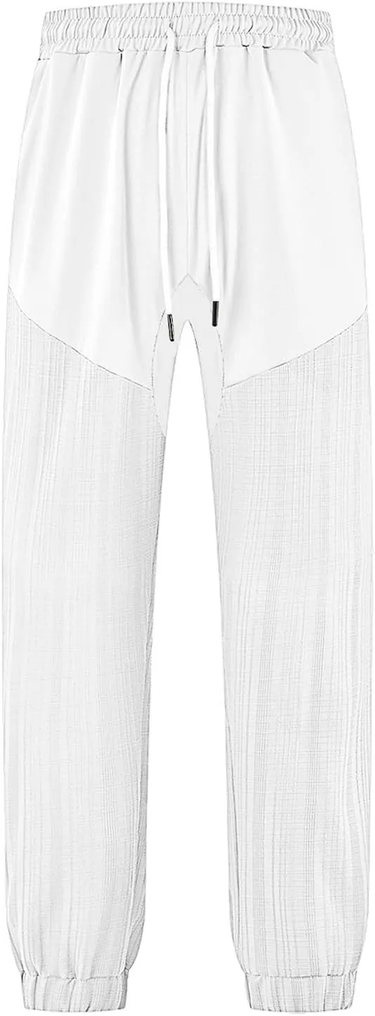 Men's Casual Track Pants Elastic Drawstring Splicing Sweatpant Summer Baggy Simple Sweatpant for Running Golf Travel