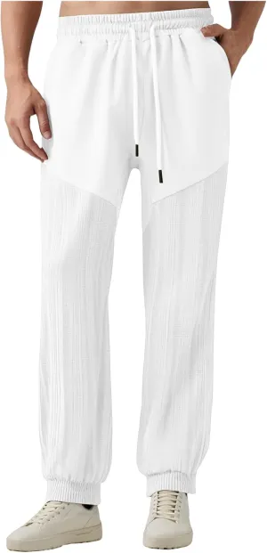 Men's Casual Track Pants Elastic Drawstring Splicing Sweatpant Summer Baggy Simple Sweatpant for Running Golf Travel