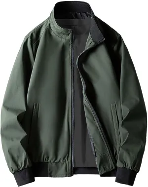 Men's Casual Varsity Jacket Quilted Lightweight Zip Up Stand Collar Bomber Jacket Fashion Biker Coats with Pockets