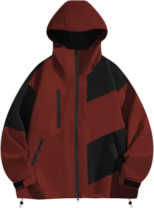 Men's Casual Waterproof Hooded Jacket Winter 2024 Outdoor Travel Raincoat Zip Up Trendy Breathable Rain Shell Jacket
