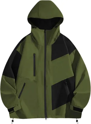 Men's Casual Waterproof Hooded Jacket Winter 2024 Outdoor Travel Raincoat Zip Up Trendy Breathable Rain Shell Jacket