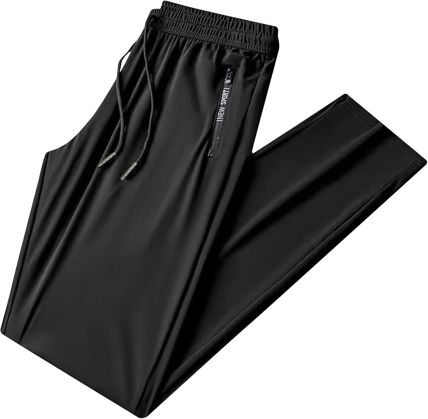 Mens Casual Workout Pants Stretch Athletic Pants Elastic Waist Pant Baggy Straight Leg Pants Zipper Pockets Trousers
