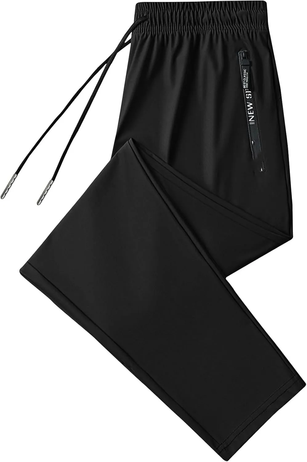 Mens Casual Workout Pants Stretch Athletic Pants Elastic Waist Pant Baggy Straight Leg Pants Zipper Pockets Trousers