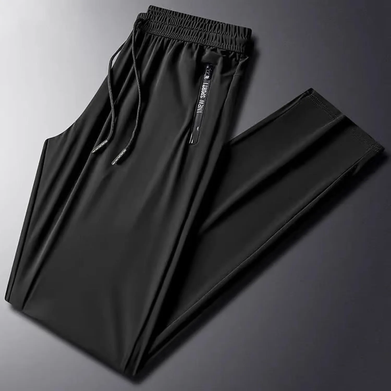 Mens Casual Workout Pants Stretch Athletic Pants Elastic Waist Pant Baggy Straight Leg Pants Zipper Pockets Trousers