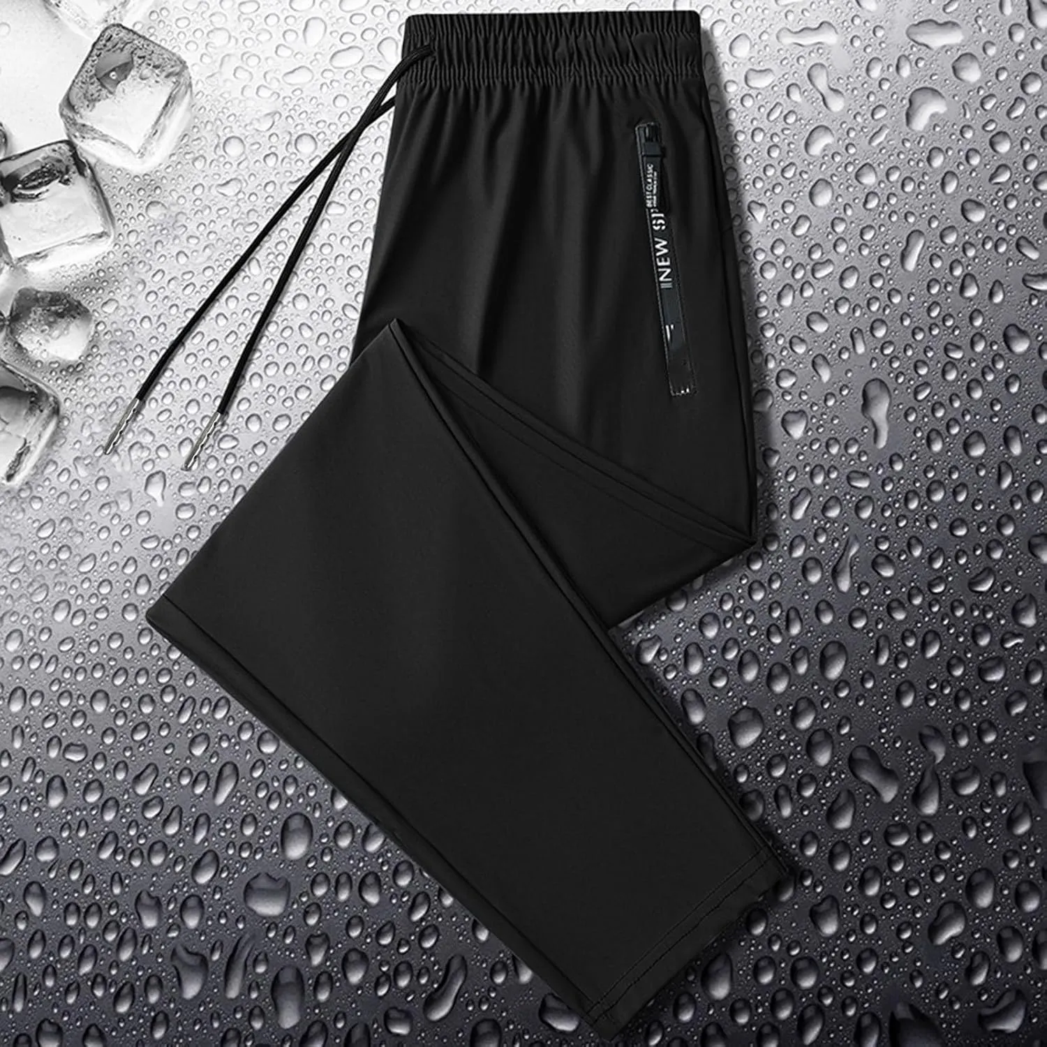 Mens Casual Workout Pants Stretch Athletic Pants Elastic Waist Pant Baggy Straight Leg Pants Zipper Pockets Trousers