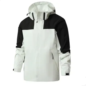 Mens Classic Color Block Windproof 2024 Causal Outdoor Water Resistance Drawstring With Pockets Hooded Jacket Coat