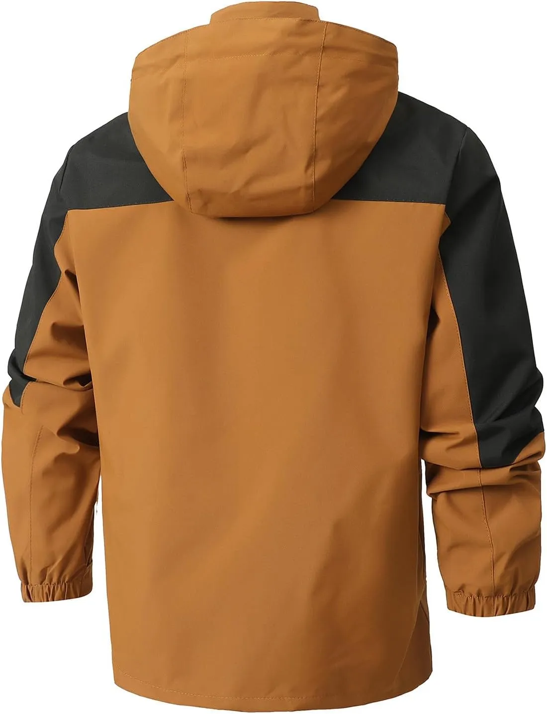 Mens Classic Color Block Windproof 2024 Causal Outdoor Water Resistance Drawstring With Pockets Hooded Jacket Coat