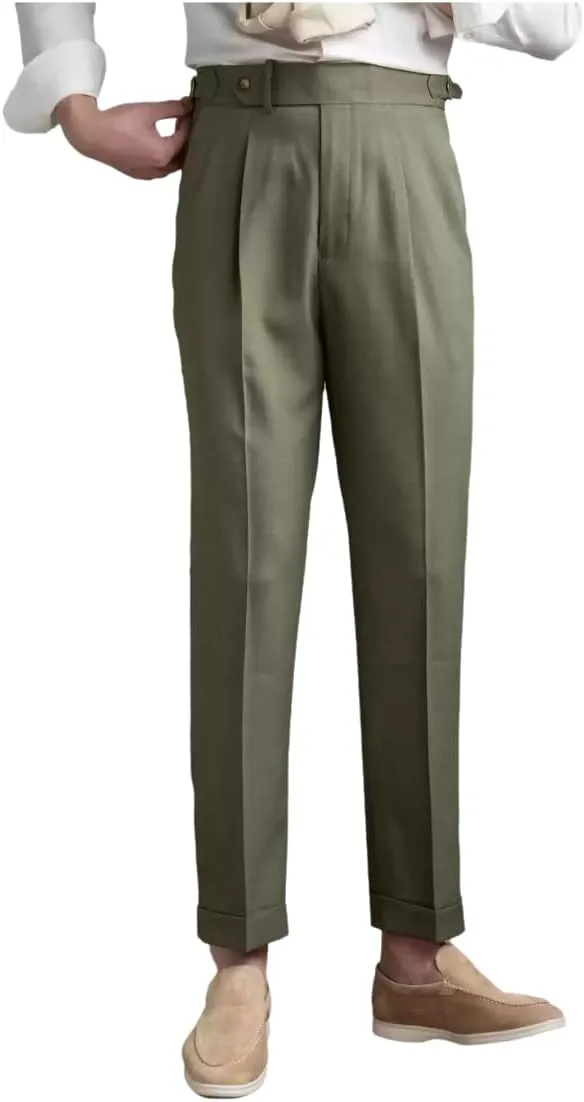 Men's Classic Pleated Dress Pants High-Waist Linen Blend Formal Business Slacks Light Breathable Casual for Summer