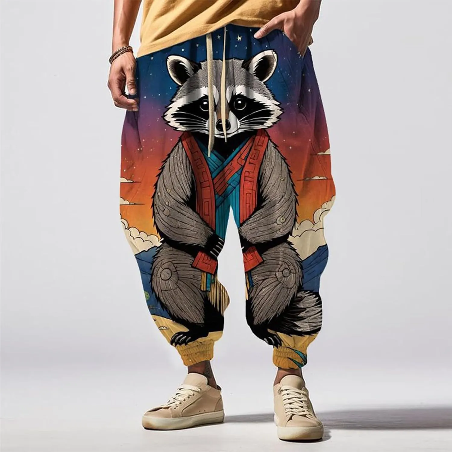 Mens Cotton Linen Waist Casual Ankle Length Pants Sweatpants Mens Loungg Pants Techwear Pants Mens White