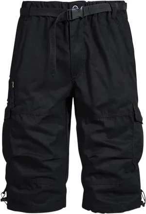 Men's Crop Cargo Pants Fashion Solid Color Cotton Plus Size Multiple Pockets Short Workwear Sweatpant 7'' Trouser