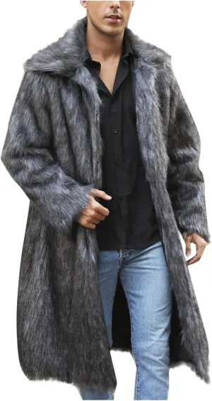 Men's Faux Fur Coat Winter Fashion Furry Fleece Trench Coat Men Winter Warm Faux Fur Overcoat Thicken Soft Jacket