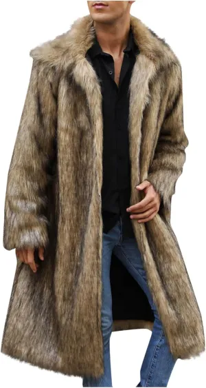Men's Faux Fur Coat Winter Fashion Furry Fleece Trench Coat Men Winter Warm Faux Fur Overcoat Thicken Soft Jacket