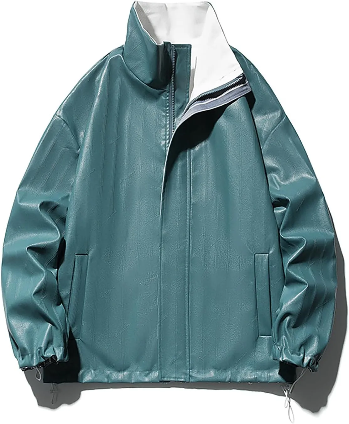 Mens Faux Leather Jacket Fall Winter Thickening Coat Long Sleeve Zip Up Outwear Sports Basic Parka with Pocket Biker Jacket