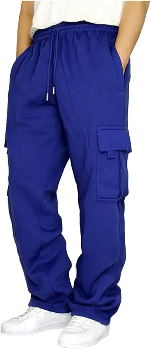 Men's Fleece Cargo Sweatpants Solid Color Running Fitness Pants Sweatpants Track Joggers Open Bottom Athletic Pants