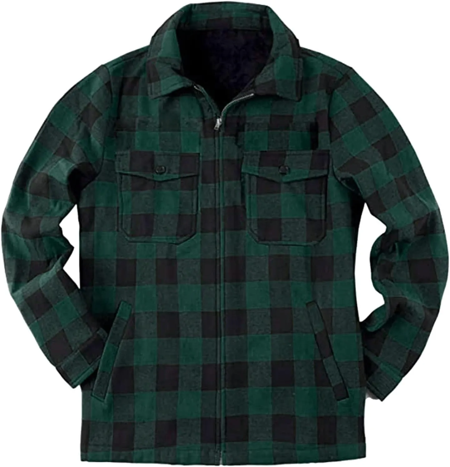 Mens Fleece Flannel Plaid Shirt Jacket Outwear Winter Coats Sherpa Lined Full Zip Hooded Plaid Shirt Jacket Thermal Coat