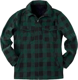 Mens Fleece Flannel Plaid Shirt Jacket Outwear Winter Coats Sherpa Lined Full Zip Hooded Plaid Shirt Jacket Thermal Coat