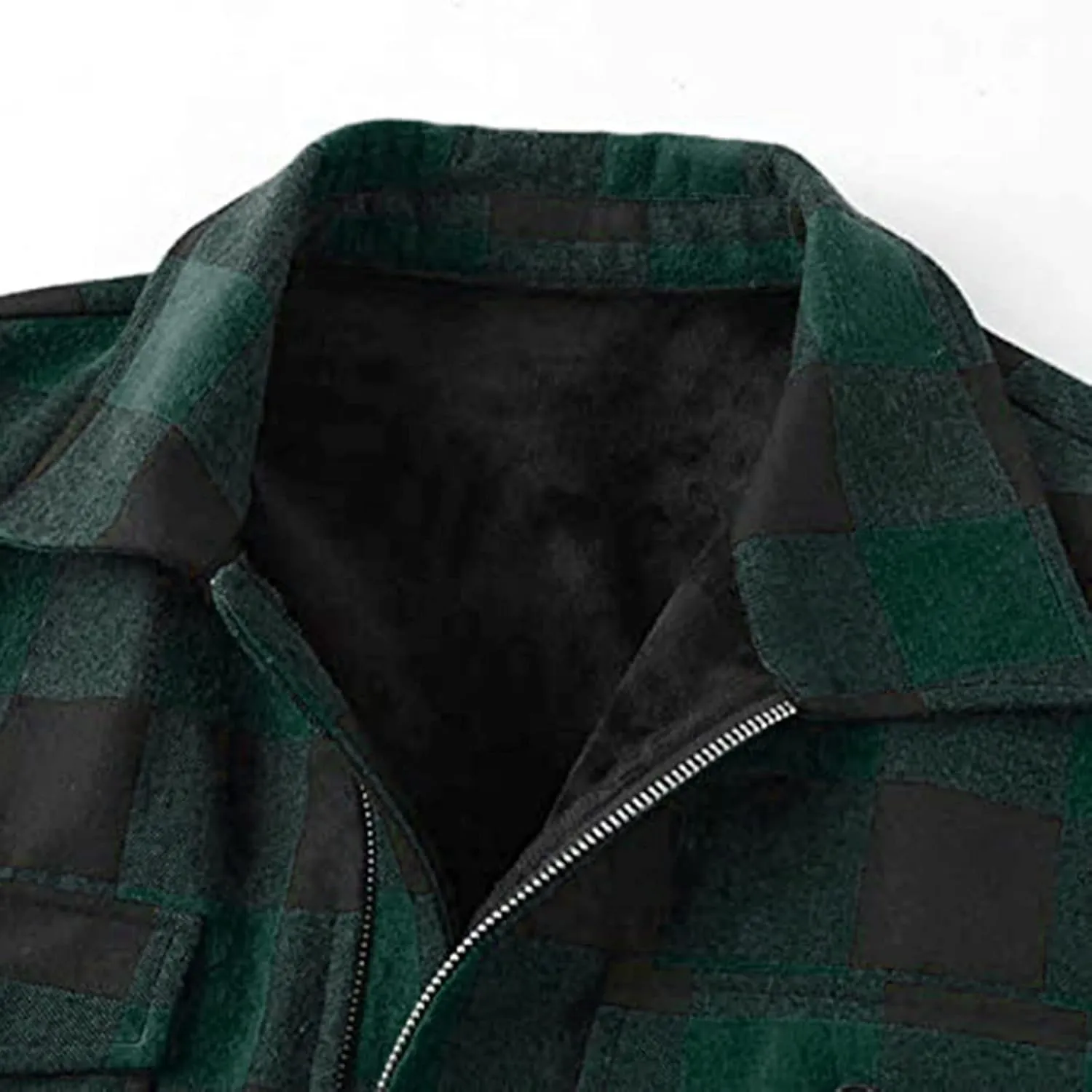 Mens Fleece Flannel Plaid Shirt Jacket Outwear Winter Coats Sherpa Lined Full Zip Hooded Plaid Shirt Jacket Thermal Coat