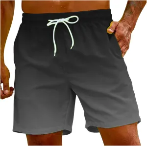 Men's Gradient Color Shorts Drawstring Stretch Waist Jogger Shorts Summer Outdoor Athletic Pants for Vacation