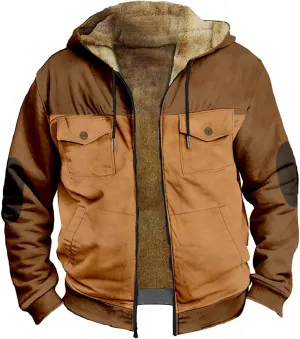 Mens Hooded Jackets Full Zip Fleece Hooded Sweatshirt Casual Fall Winter Warm Windproof Hoodies Outerwear