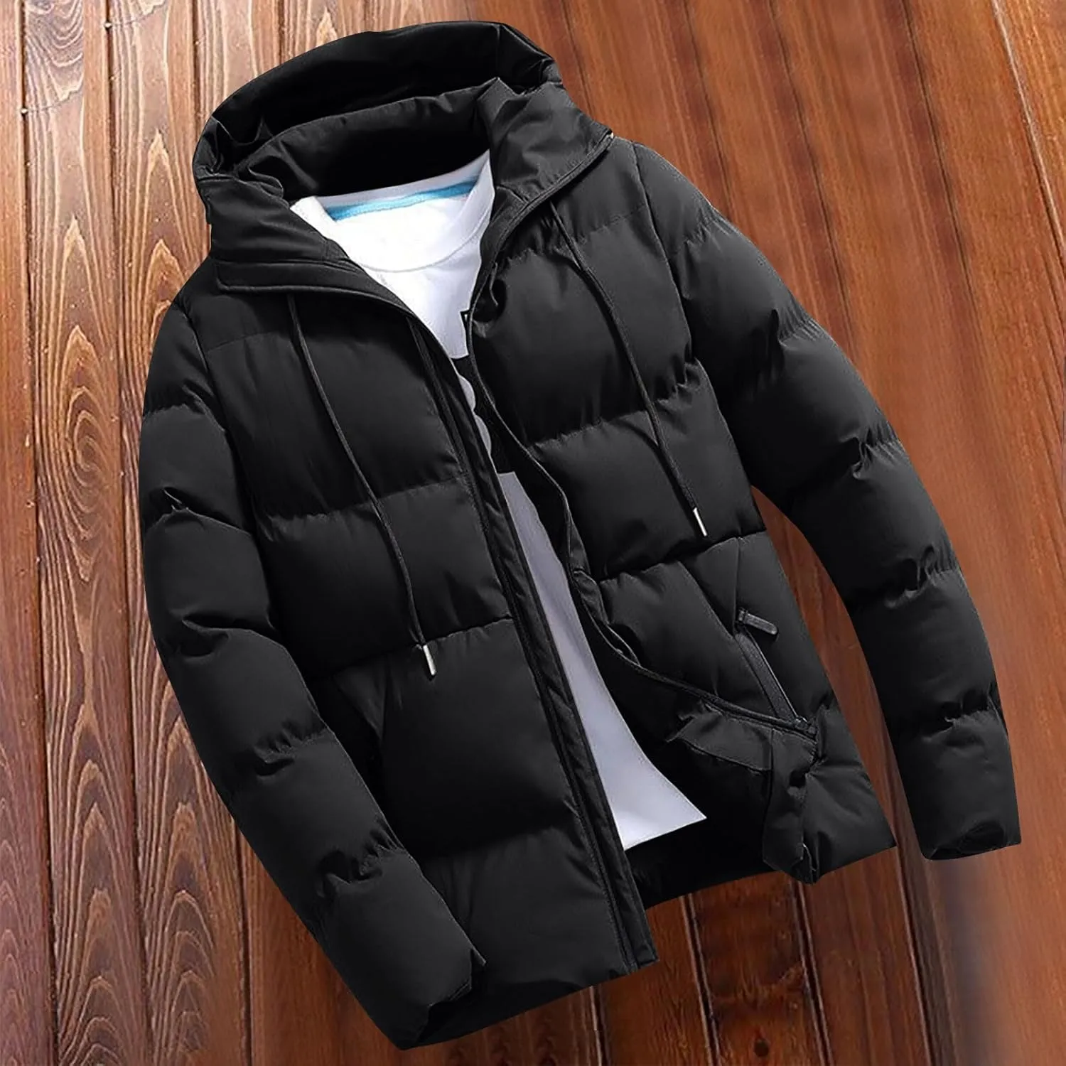 Men's Hooded Warm Jacket Coats Classic Regular Long Sleeve Coats Winter Solid Tops 2024 Leisure Clothing With Pockets