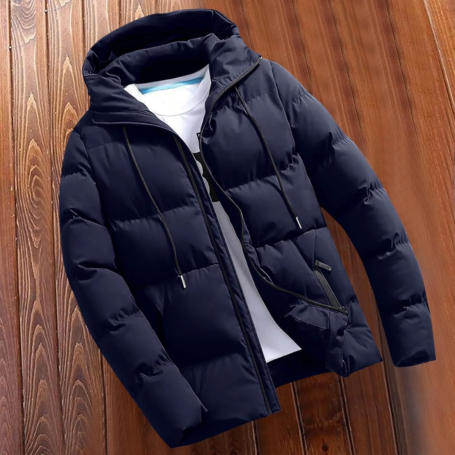 Men's Hooded Warm Jacket Coats Classic Regular Long Sleeve Coats Winter Solid Tops 2024 Leisure Clothing With Pockets