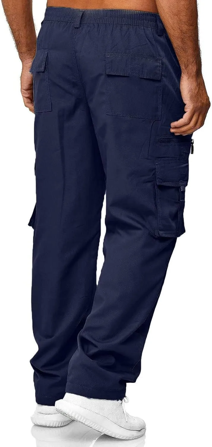 Mens Joggers Sweatpants Solid Color Pocket Trousers Loose Sports Trousers Track Training Outdoor Tactical Sweatpants