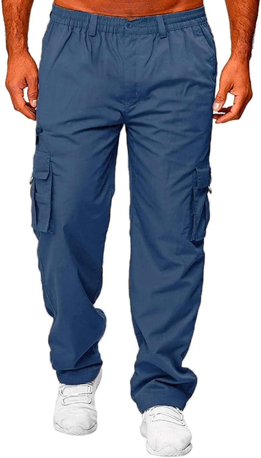 Mens Joggers Sweatpants Solid Color Pocket Trousers Loose Sports Trousers Track Training Outdoor Tactical Sweatpants