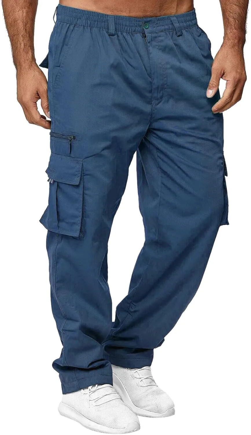 Mens Joggers Sweatpants Solid Color Pocket Trousers Loose Sports Trousers Track Training Outdoor Tactical Sweatpants