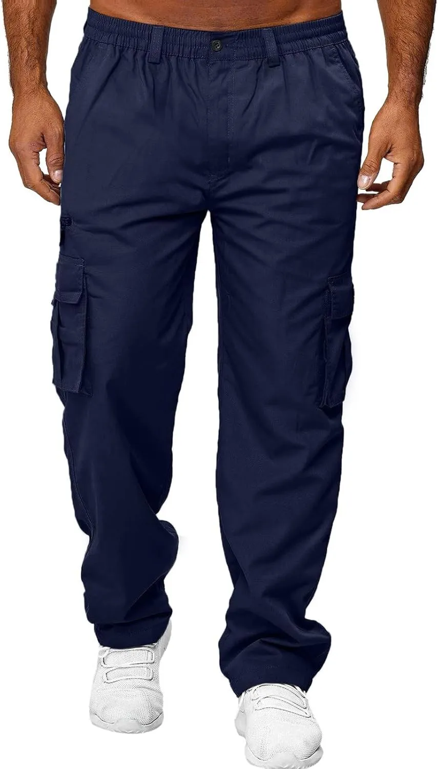 Mens Joggers Sweatpants Solid Color Pocket Trousers Loose Sports Trousers Track Training Outdoor Tactical Sweatpants