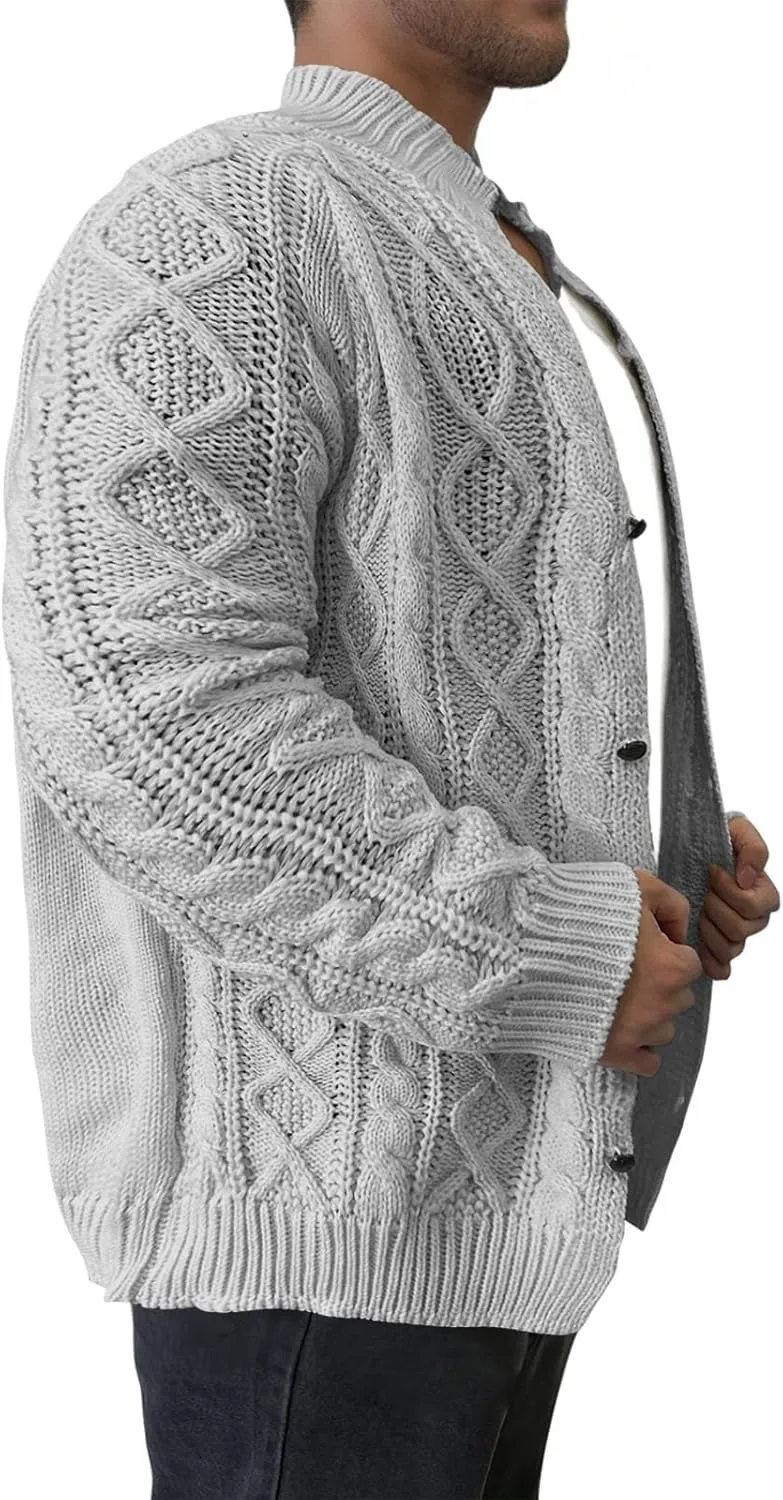 Men's Knitwear Ugly Sweater Coat Fashion Chunky Knit Button Down Stand Collar Long Sleeves Cardigan Jacket Tops