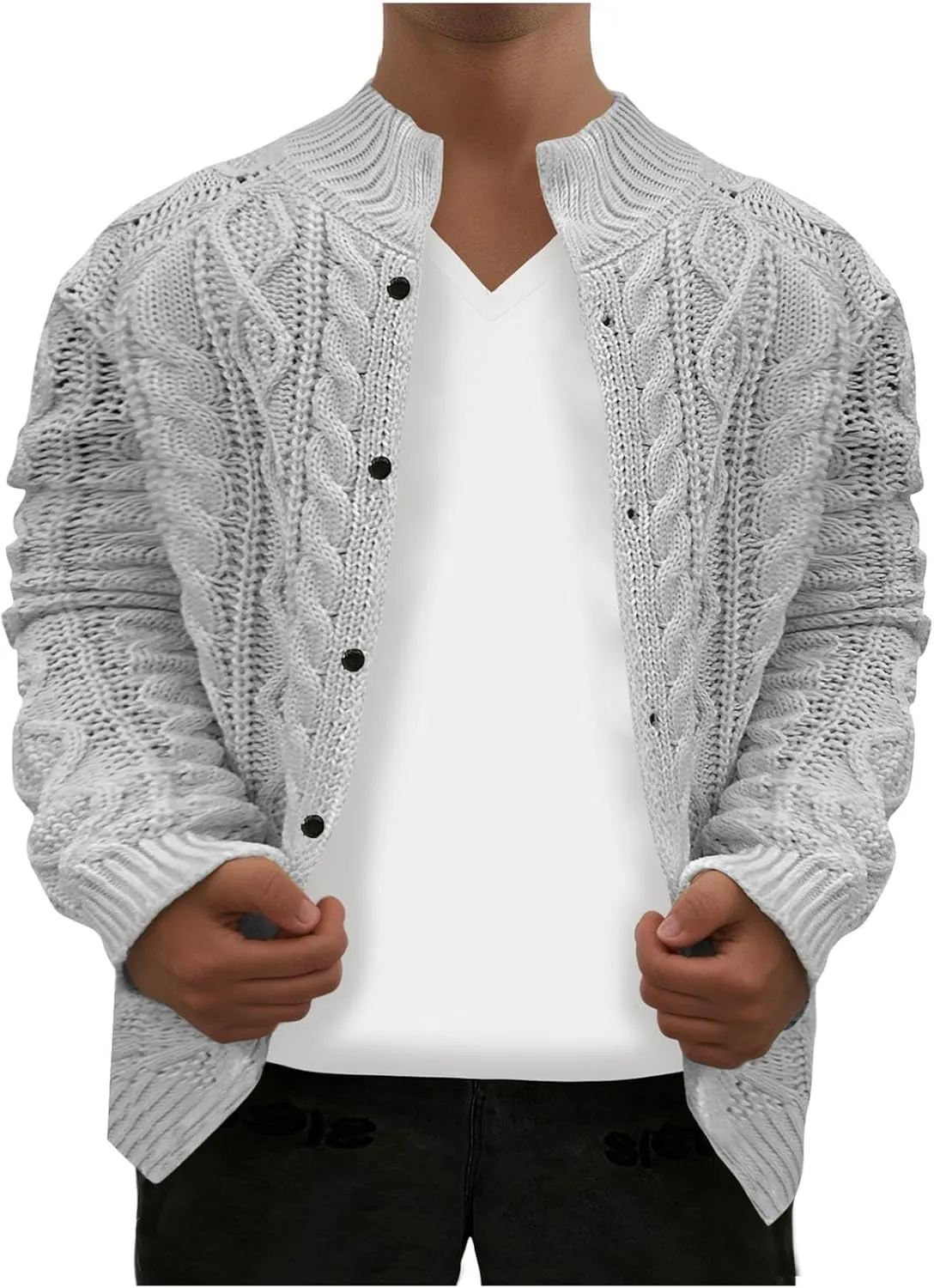 Men's Knitwear Ugly Sweater Coat Fashion Chunky Knit Button Down Stand Collar Long Sleeves Cardigan Jacket Tops