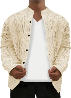 Men's Knitwear Ugly Sweater Coat Fashion Chunky Knit Button Down Stand Collar Long Sleeves Cardigan Jacket Tops