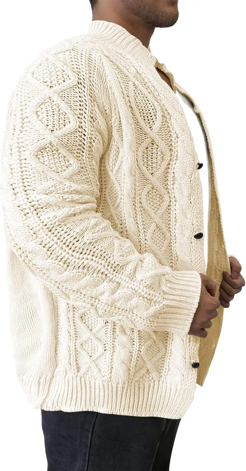 Men's Knitwear Ugly Sweater Coat Fashion Chunky Knit Button Down Stand Collar Long Sleeves Cardigan Jacket Tops