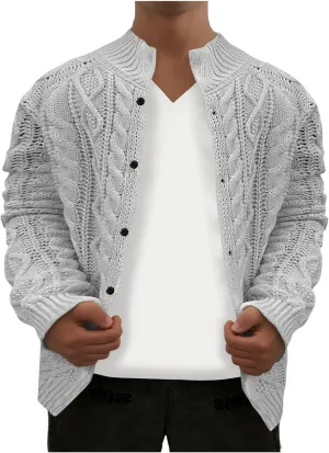 Men's Knitwear Ugly Sweater Coat Fashion Chunky Knit Button Down Stand Collar Long Sleeves Cardigan Jacket Tops