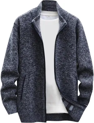 Mens Lightweight Sweaters Zip Up Stand Collar Cardigan Sweater Knitwear with Pockets Sweater Cardigan, XL-4XL