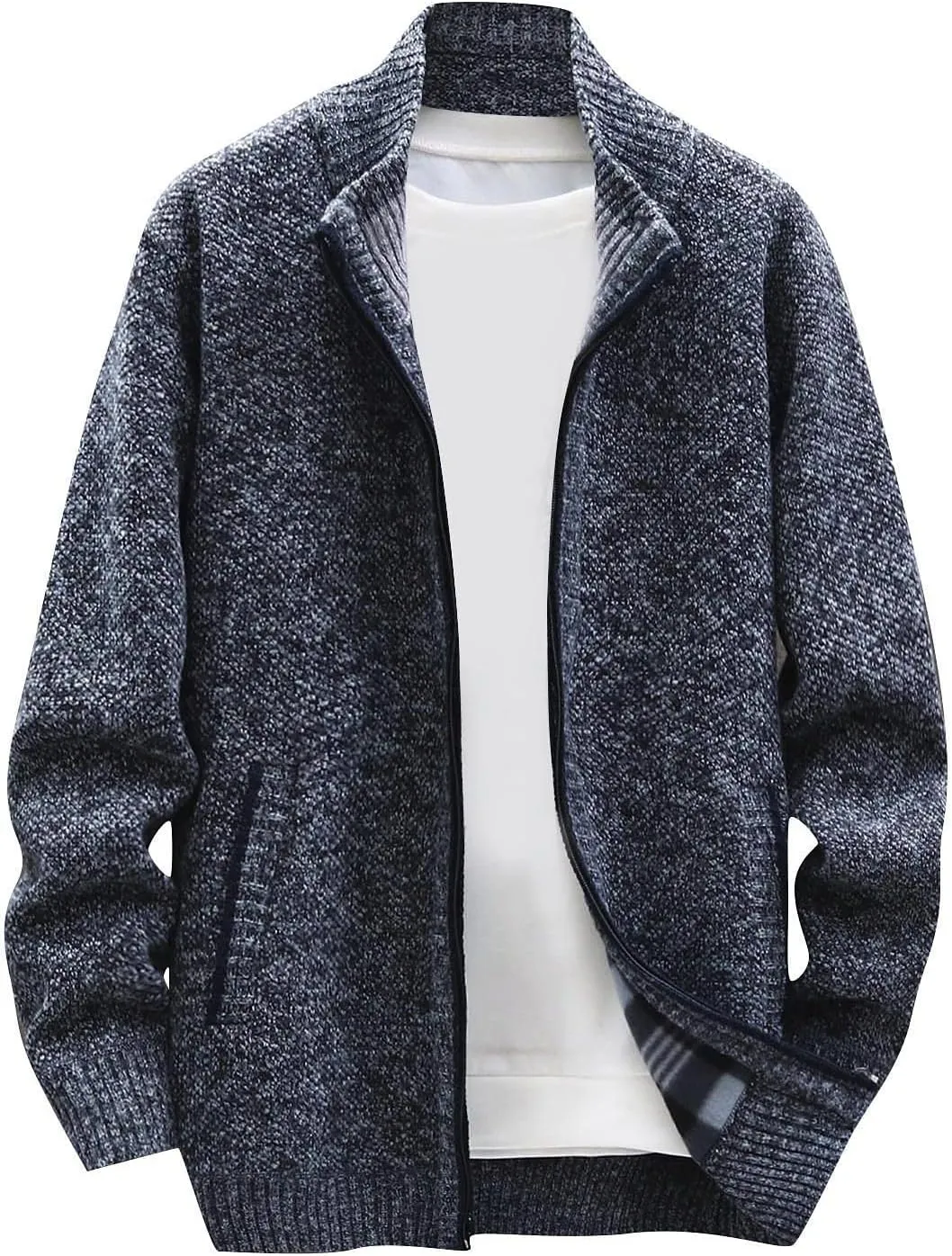 Mens Lightweight Sweaters Zip Up Stand Collar Cardigan Sweater Knitwear with Pockets Sweater Cardigan, XL-4XL
