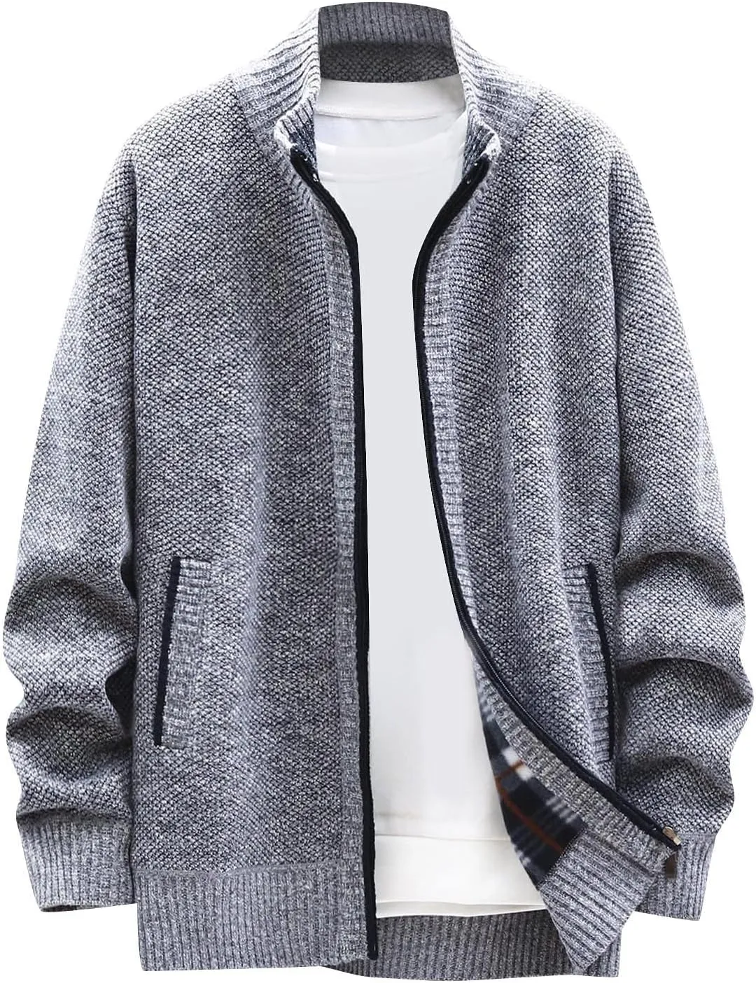 Mens Lightweight Sweaters Zip Up Stand Collar Cardigan Sweater Knitwear with Pockets Sweater Cardigan, XL-4XL