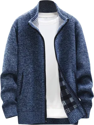 Mens Lightweight Sweaters Zip Up Stand Collar Cardigan Sweater Knitwear with Pockets Sweater Cardigan, XL-4XL