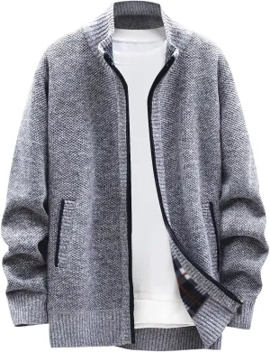 Mens Lightweight Sweaters Zip Up Stand Collar Cardigan Sweater Knitwear with Pockets Sweater Cardigan, XL-4XL